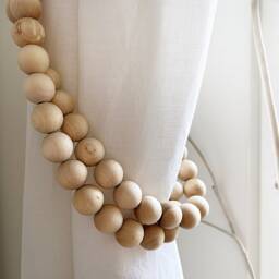 Farmhouse Wooden Bead Curtain Tie Backs Rustic Window Decor, Set Of 2