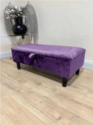 Purple Chenille Ottoman Storage Bench, Handmade Footstool With Cushions - thumbnail 1