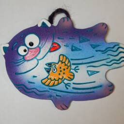 Ceramic Mini-Wall Cat With Bird. Funny Cat. Wall Art. Hanging. Hand Made Ceramics. Wall Hanging Decor - thumbnail 2