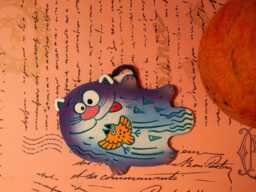 Ceramic Mini-Wall Cat With Bird. Funny Cat. Wall Art. Hanging. Hand Made Ceramics. Wall Hanging Decor - thumbnail 1
