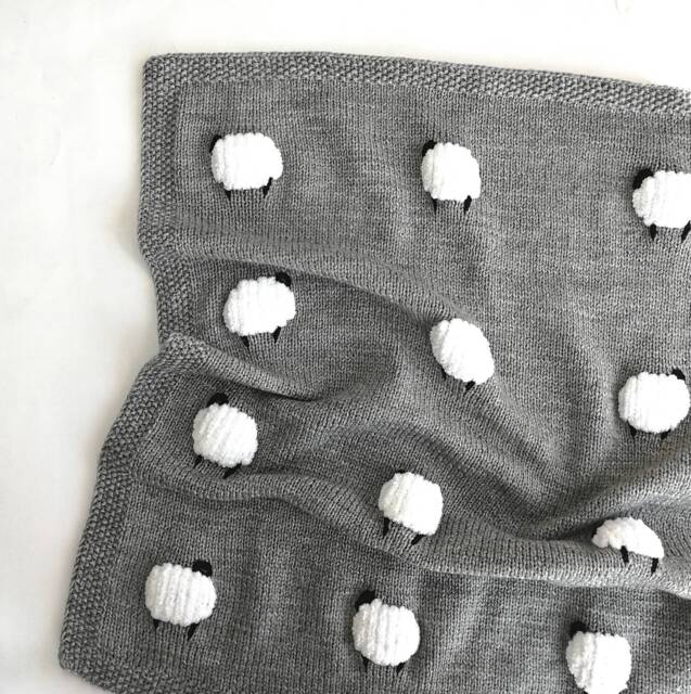 Sheep Baby Blanket, Handknit, Fuzzy Sheep, Knitted Sheep Designed Wool Baby Blanket, Car Seat & Stroller Size Too, Ready To Ship - image 1