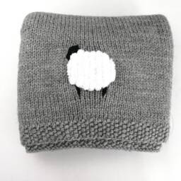 Sheep Baby Blanket, Handknit, Fuzzy Sheep, Knitted Sheep Designed Wool Baby Blanket, Car Seat & Stroller Size Too, Ready To Ship - thumbnail 3