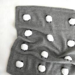 Sheep Baby Blanket, Handknit, Fuzzy Sheep, Knitted Sheep Designed Wool Baby Blanket, Car Seat & Stroller Size Too, Ready To Ship - thumbnail 1