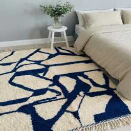 White Blue Abstract Moroccan Rug - Shag Large Area Handmade Berber Modern Living Room Decor Custom Wool Carpet - thumbnail 4