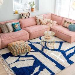 White Blue Abstract Moroccan Rug - Shag Large Area Handmade Berber Modern Living Room Decor Custom Wool Carpet - thumbnail 3