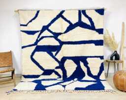 White Blue Abstract Moroccan Rug - Shag Large Area Handmade Berber Modern Living Room Decor Custom Wool Carpet - thumbnail 1