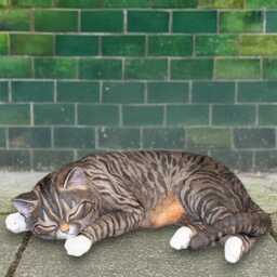 Striped Cat Statue Concrete Kitty Sculpture Sleeping Kitten Figurine Handmade Animal Ornament Pet Memorial Decor Stone Garden Lover Gift - thumbnail 1