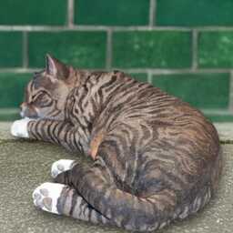 Striped Cat Statue Concrete Kitty Sculpture Sleeping Kitten Figurine Handmade Animal Ornament Pet Memorial Decor Stone Garden Lover Gift - thumbnail 3