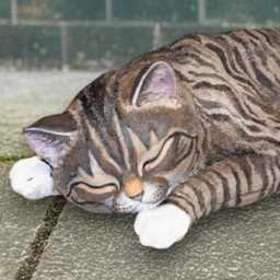 Striped Cat Statue Concrete Kitty Sculpture Sleeping Kitten Figurine Handmade Animal Ornament Pet Memorial Decor Stone Garden Lover Gift - thumbnail 2