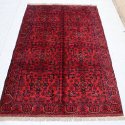 Bukhara Rug, 3'5x5'3 Ft Afghan Handmade Veg Dyes Wool Tribal Turkmen Oriental Red Rug 3x5 Rugs For Living Room Kitchen - thumbnail 2