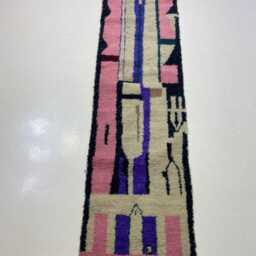 Pink Moroccan Runner Rug Handwoven Lamb Wool Beni Ourain Rug - thumbnail 2