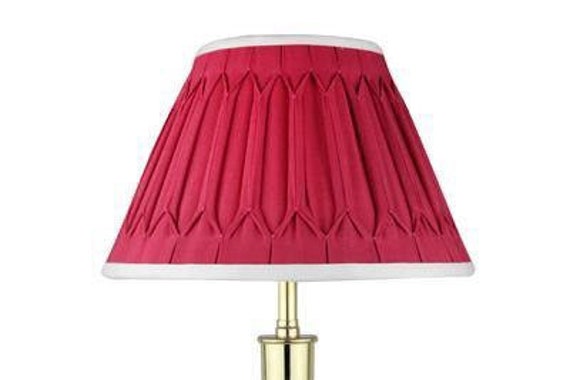 Handmade Silk Empire Lampshade in Cerise With Cream Trim. Gothic Pleat - image 1
