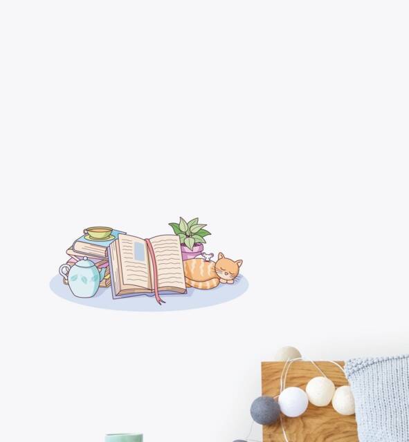 Reading On A Sunday Wall Sticker Decal - Kids Stickers, Animals Childrens Decals, Art, Room, Girl, Boy