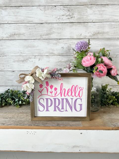 Spring Framed Wood Sign, Home Decor, R Wall Mantle Shelf Hello Sign - image 1