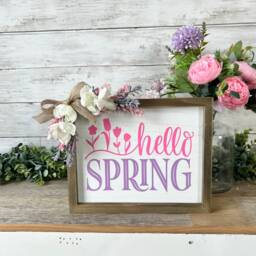 Spring Framed Wood Sign, Home Decor, R Wall Mantle Shelf Hello Sign - thumbnail 3