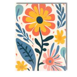 Contemporary Folk Art Floral Pattern With Peach & Mustard Blossoms Canvas Wall Print Decor Picture Ready To Hang - thumbnail 1
