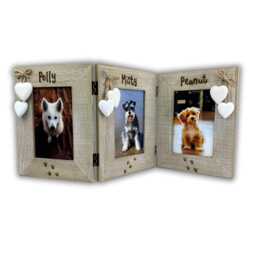 Triple Dog Or Cat Wooden Photo Frame - Personalised Driftwood Picture For Three Pets, Engraved Names With Paw Prints/6x4 - thumbnail 2