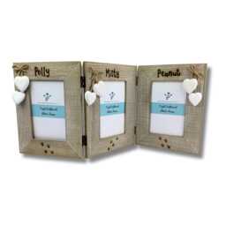 Triple Dog Or Cat Wooden Photo Frame - Personalised Driftwood Picture For Three Pets, Engraved Names With Paw Prints/6x4 - thumbnail 3