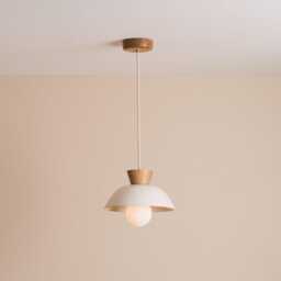 White Small Dawn Pendant Light in Ceramic & Oak - thumbnail 3