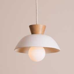 White Small Dawn Pendant Light in Ceramic & Oak - thumbnail 2