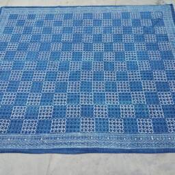 Indian Hand Stitched Kantha Work Bed Covers Vintage Gudri Block Cotton Fabric Indigo Bagru Dabu Bedsheet King Size - thumbnail 1