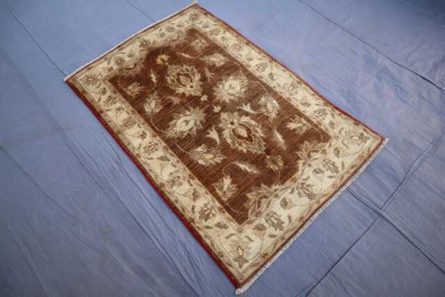 3x4 Ft Tribal Area Rug - Brown Afghan Hand Knotted Wool Natural Veg Dyes, Turkmen Oushak Rug, Oriental Kitchen Entryway - image 1