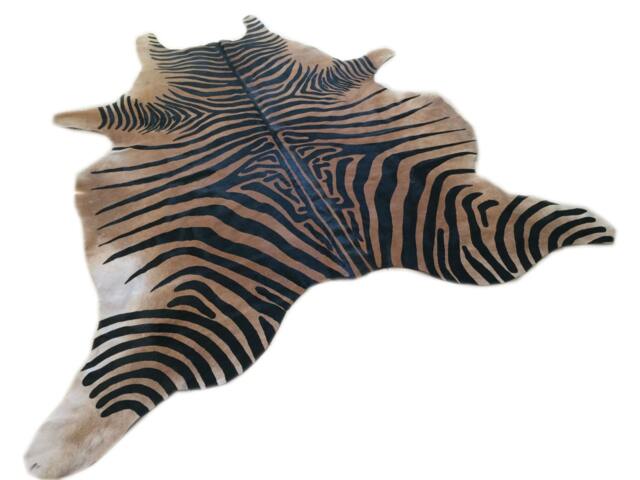 Cowhide Rug Zebra Black & Brown Unique A261 2.1 X 1.9 M Or 6.9 6.1 Ft Cow Hide Peau De Zebre Zebra Printed - image 1