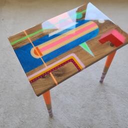 Hand-Painted Resin Side Table Colorful Pop Art, Retro Accent - thumbnail 3