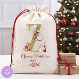 Christmas Santa Sack, Personalised Name Initial Gift Bag, Mouse Design, Large & Small, Matching Enamel Mug, Kids Xmas - thumbnail 3