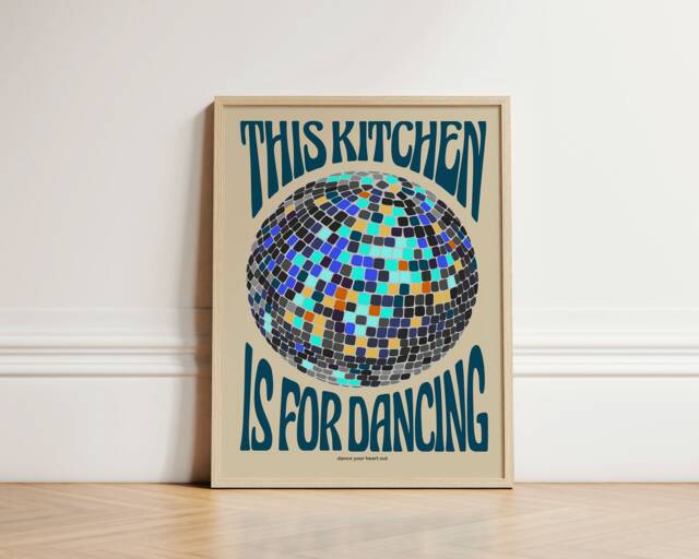 This Kitchen Is For Dancing Print, Disco Ball, Retro Poster, Trendy Wall Art, Prints, Decor, Unframed - image 1