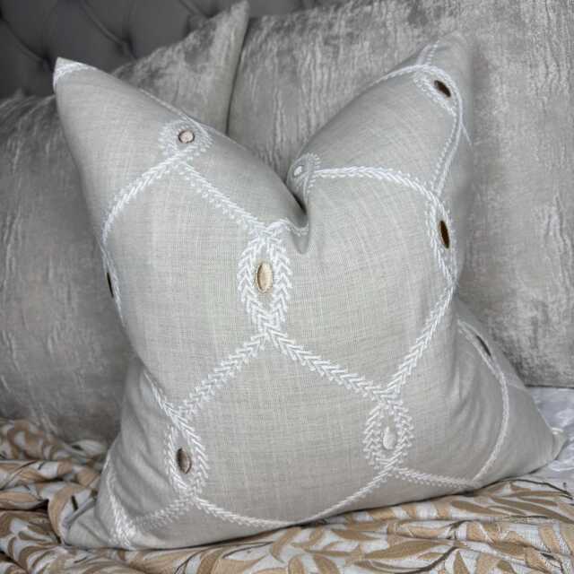 Natural Pillow Cover, Elegant Embroidered Cushion Cover Clarke & Opus Fabric, Cotton Blend Throw Cover Neutral Home Decor - image 1