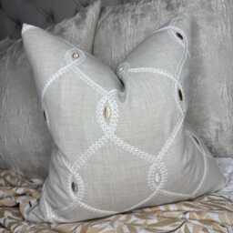 Natural Pillow Cover, Elegant Embroidered Cushion Cover Clarke & Opus Fabric, Cotton Blend Throw Cover Neutral Home Decor - thumbnail 1