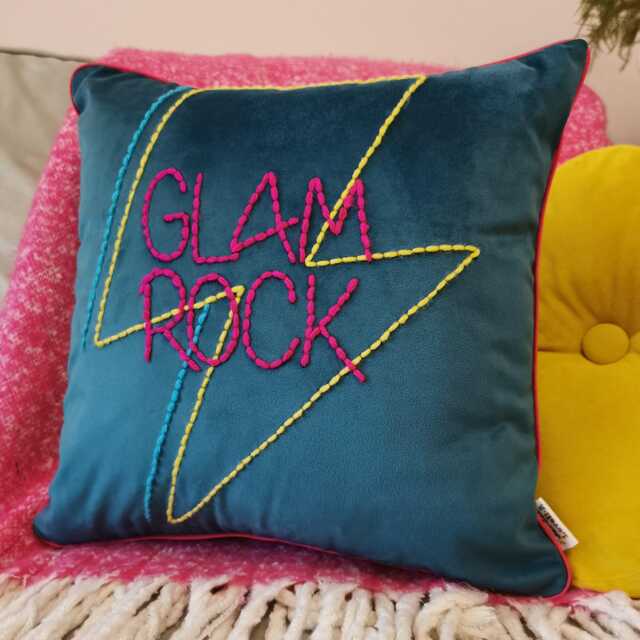 Glam Rock Lightning Bolt Embroidered Velvet Cushion - image 1