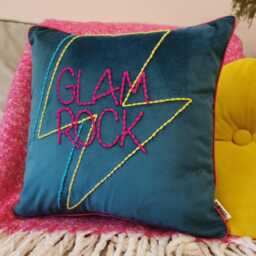 Glam Rock Lightning Bolt Embroidered Velvet Cushion - thumbnail 1