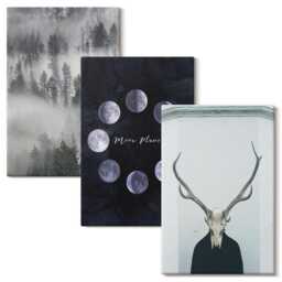 3 Piece Canvas Set - Forest Landscape in The Fog Moon Phases Deer Skull, Gray Large Wall Art, Landscapes Hanging - thumbnail 2