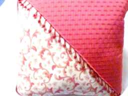 Brick Red & Ivory Pillow With Corded Edge & Beaded Trim - thumbnail 1