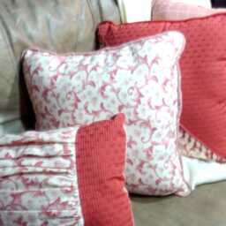 Brick Red & Ivory Pillow With Corded Edge & Beaded Trim - thumbnail 2