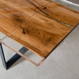 Custom Folding Live Edge Table Made Of Oak Wood, Epoxy With Steel Legs, Uv Resin Table, Modern Dining River Loft Style - thumbnail 3