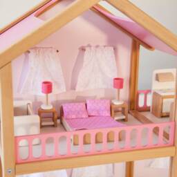 Doll House Bedroom Furniture Pink Set, Modern Dollhouse Bed, Gift For Toddler Girl Or Boy, Daycare Kindergarten Toys - thumbnail 3
