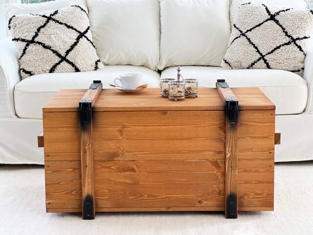 Uncle Joe's Coffee Table Chest Wooden Box Vintage Shabby Chic Solid Wood Living Room Side Retro Industrial Storage - image 1