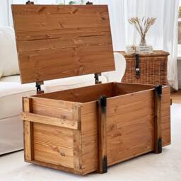 Uncle Joe's Coffee Table Chest Wooden Box Vintage Shabby Chic Solid Wood Living Room Side Retro Industrial Storage - thumbnail 4