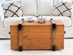 Uncle Joe's Coffee Table Chest Wooden Box Vintage Shabby Chic Solid Wood Living Room Side Retro Industrial Storage - thumbnail 1