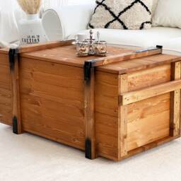 Uncle Joe's Coffee Table Chest Wooden Box Vintage Shabby Chic Solid Wood Living Room Side Retro Industrial Storage - thumbnail 2