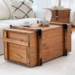 Uncle Joe's Coffee Table Chest Wooden Box Vintage Shabby Chic Solid Wood Living Room Side Retro Industrial Storage - thumbnail 3