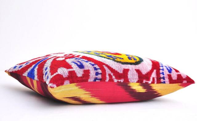 Handmade Silk Velvet Ikat Pillow Cover, Multi Color Accent Decor - image 1