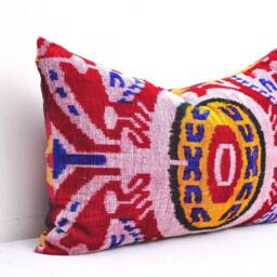 Handmade Silk Velvet Ikat Pillow Cover, Multi Color Accent Decor - thumbnail 3