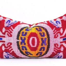 Handmade Silk Velvet Ikat Pillow Cover, Multi Color Accent Decor - thumbnail 2