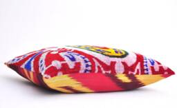 Handmade Silk Velvet Ikat Pillow Cover, Multi Color Accent Decor - thumbnail 1