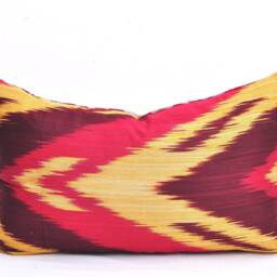 Handmade Silk Velvet Ikat Pillow Cover, Multi Color Accent Decor - thumbnail 4