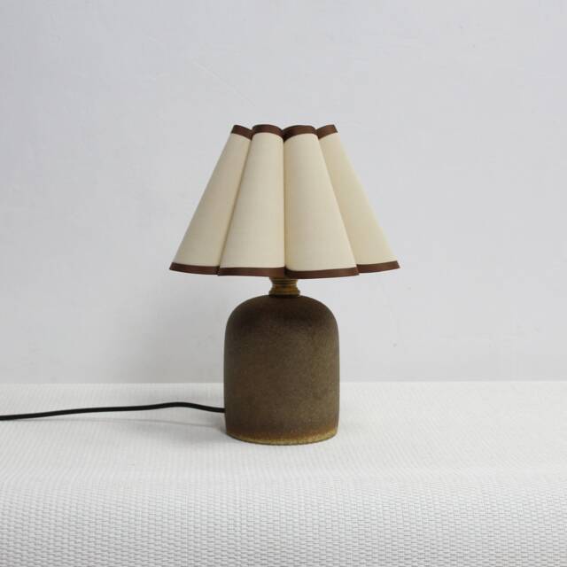 Handmade Khaki Fabric Lamp With Brown Ceramic Base - Home Decor-9# - image 1